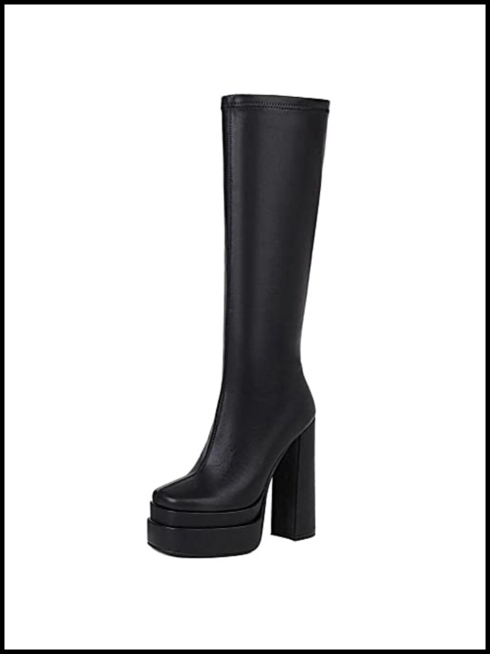 Women's Knee High Platform Boots Chunky High Heel Stretch PU Square Toe